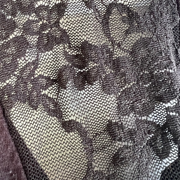 Iris Black Lace Center Peek a Boo One Piece Short Sleeve Button Clasp Bodysuit - Picture 2 of 3